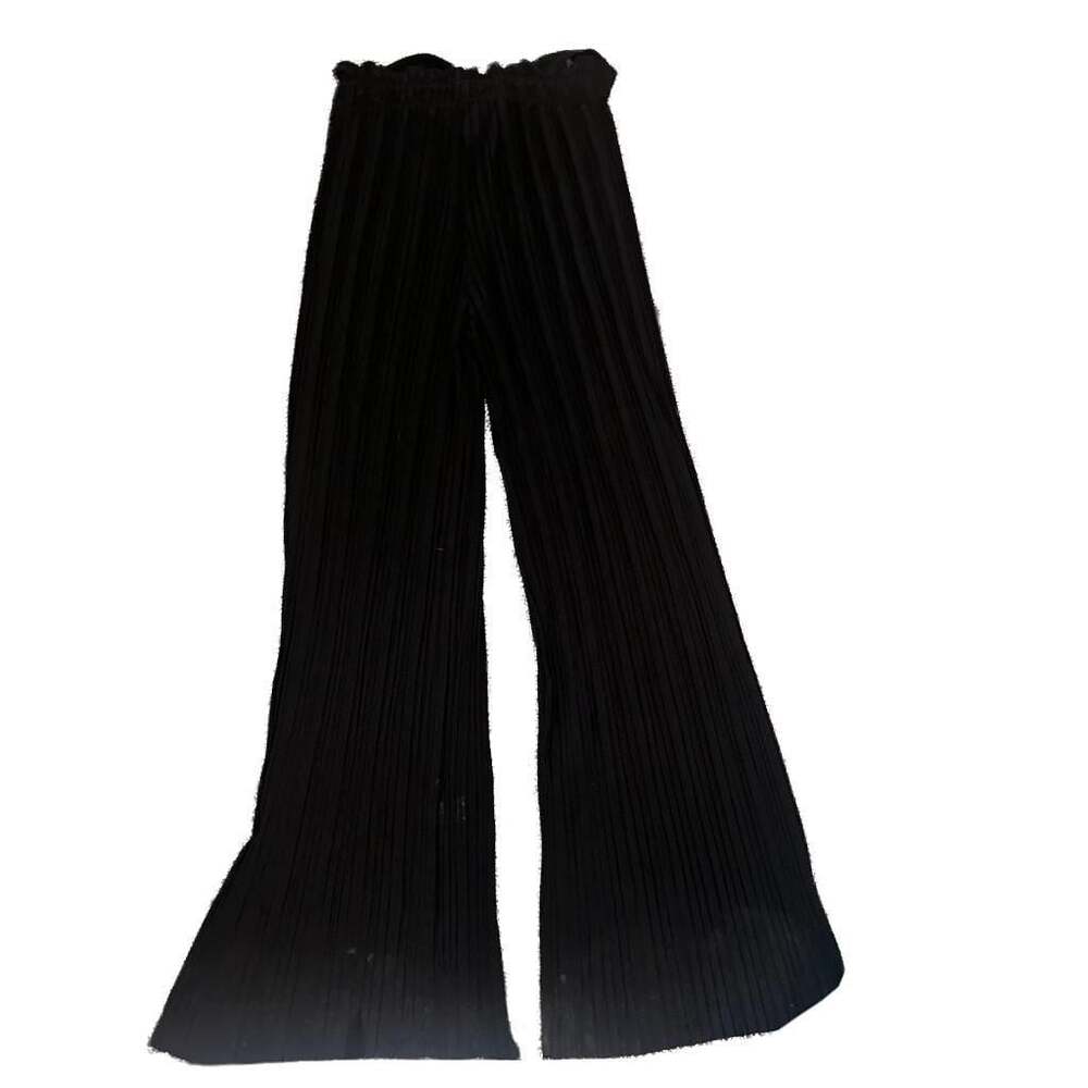 Bloom Seasons Black Light Weight Stretch Tie Waist Wide Leg Pleated Palazzo Pant - Picture 7 of 7